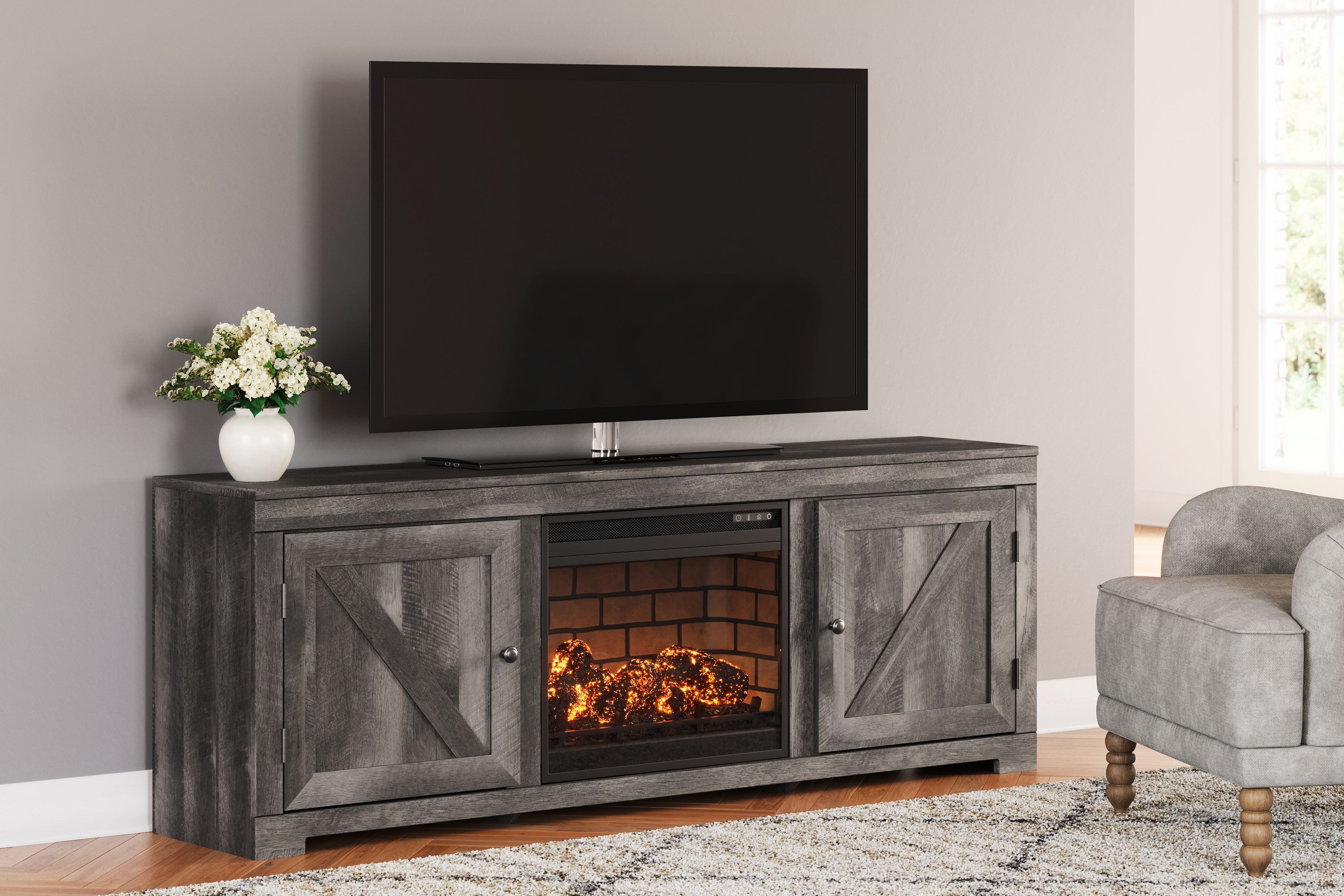 Ashley Wynnlow 72'' TV Stand With Faux Firebrick Fireplace Insert 